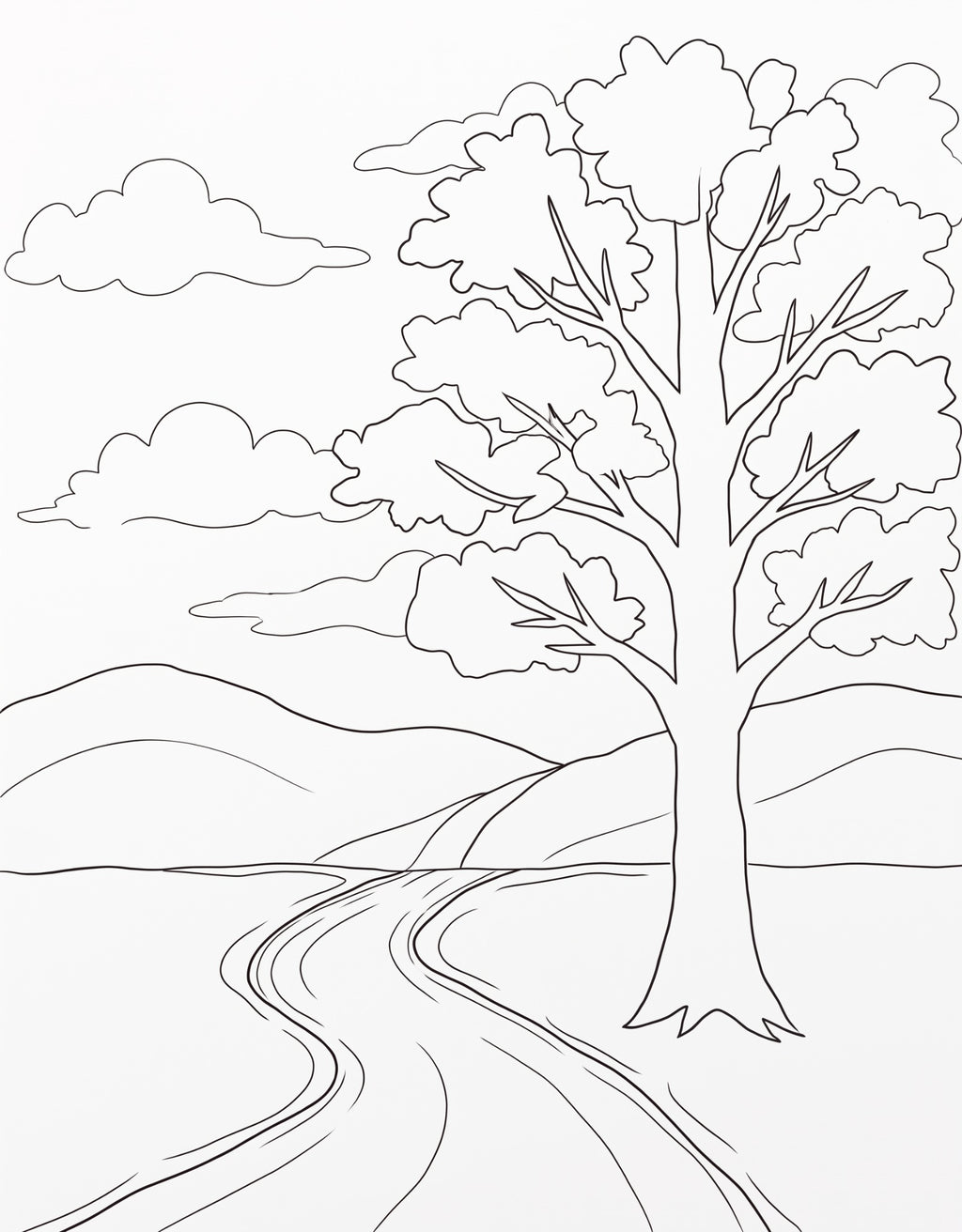 Autumn Country Road pre-traced canvas line drawing