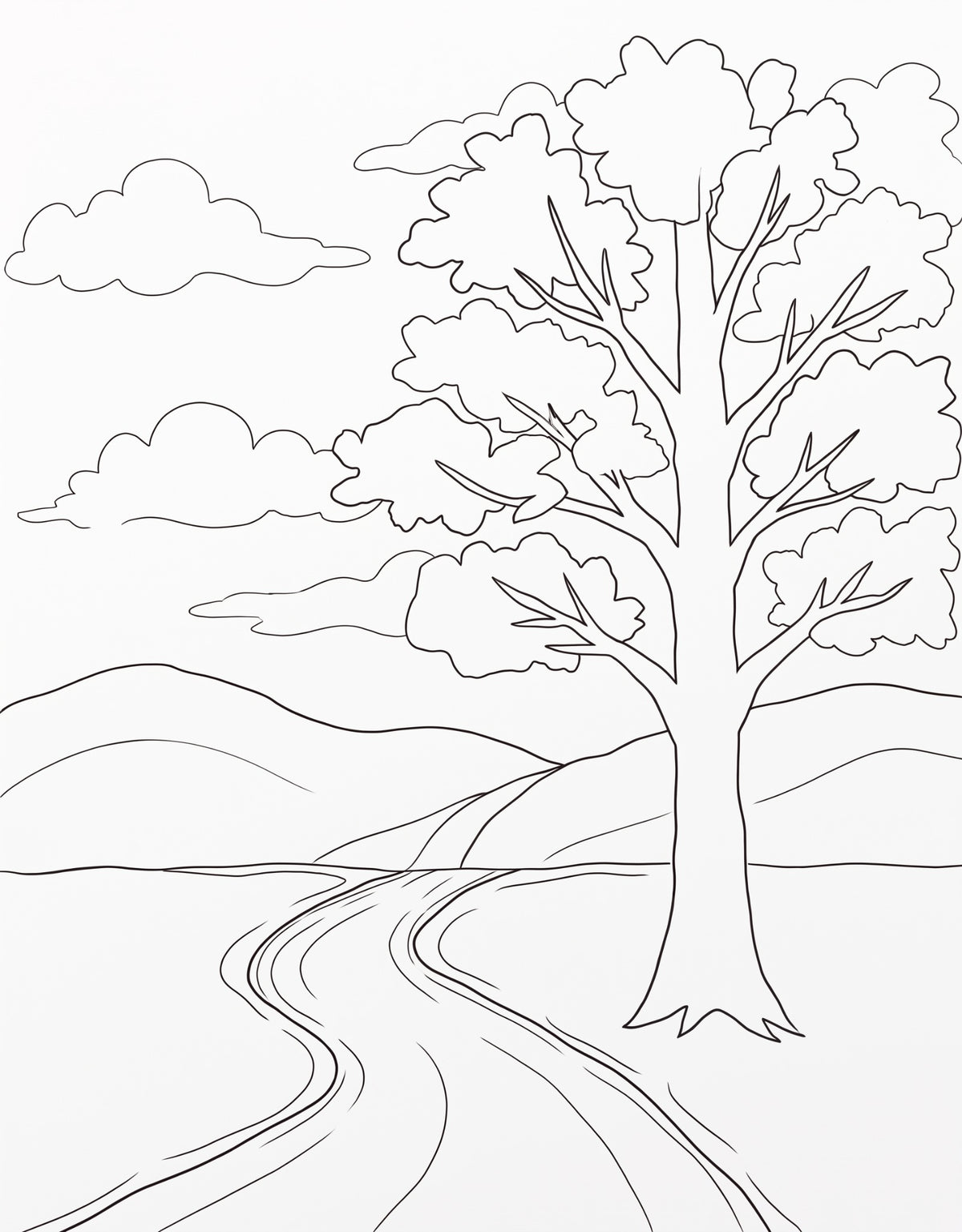 Autumn Country Road pre-traced canvas line drawing