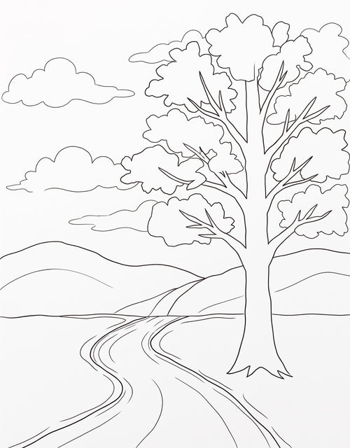 Autumn Country Road pre-traced canvas line drawing