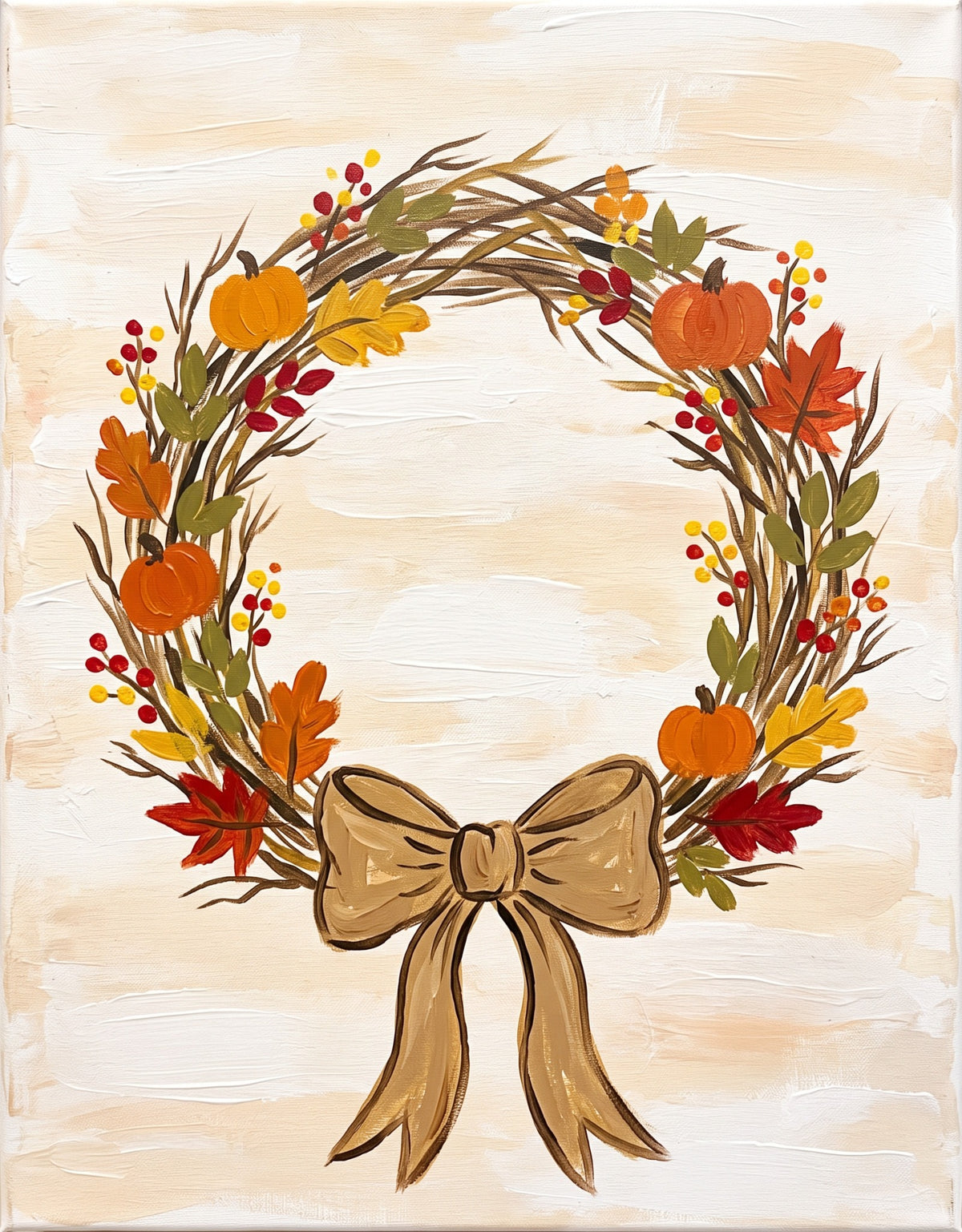 Autumn Pumpkin Wreath acrylic painting design on canvas for DIY paint kit