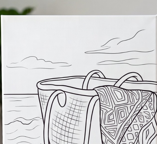 Beach Tote Sunset pre-traced canvas line drawing