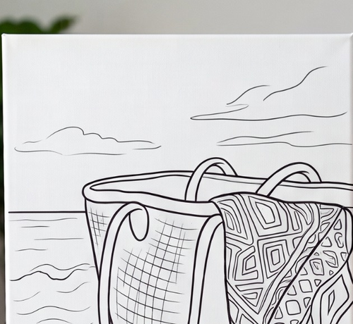 Beach Tote Sunset pre-traced canvas line drawing