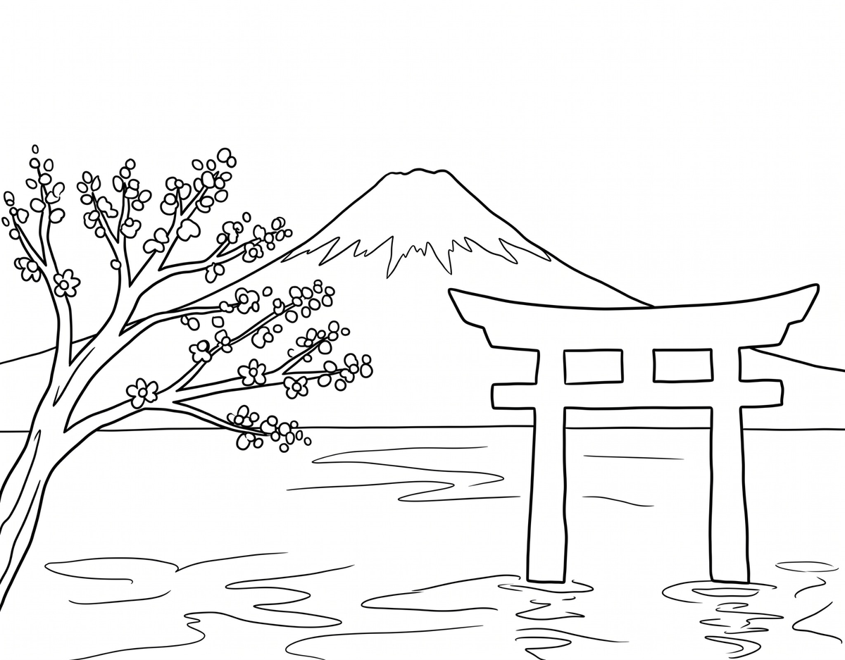 Blossoms at the Mountain Gate pre-traced canvas line drawing