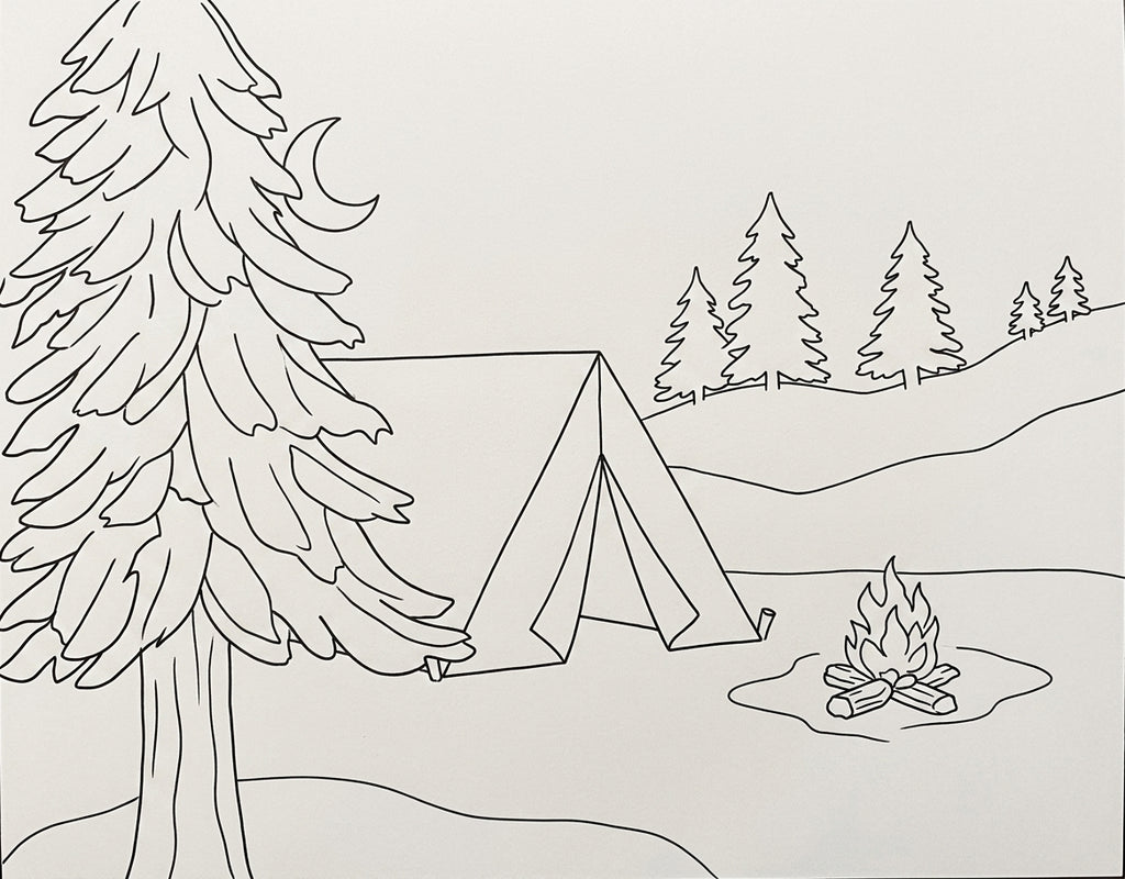 Camping in the Crisp Night Air pre-traced canvas line drawing
