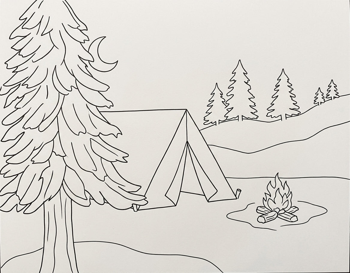Camping in the Crisp Night Air pre-traced canvas line drawing