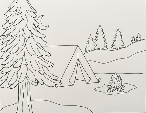 Camping in the Crisp Night Air pre-traced canvas line drawing