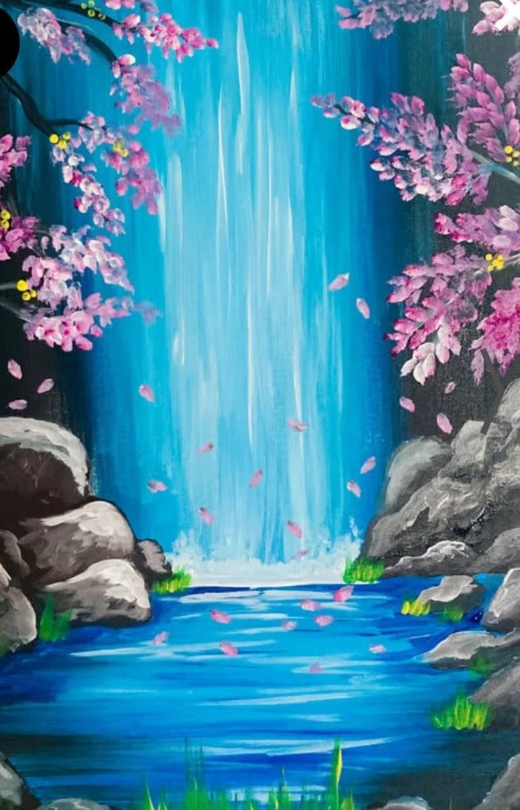 Cherry Blossom Waterfall Paint Party Kit painting