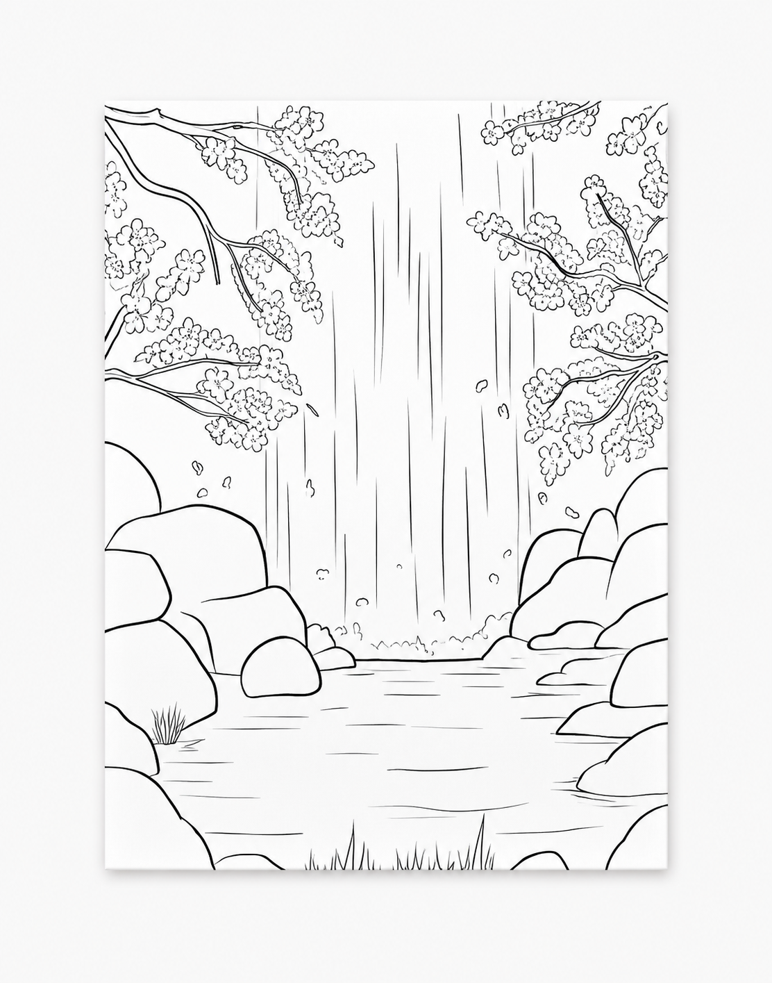 Cherry Blossom Waterfall pre-traced canvas line drawing