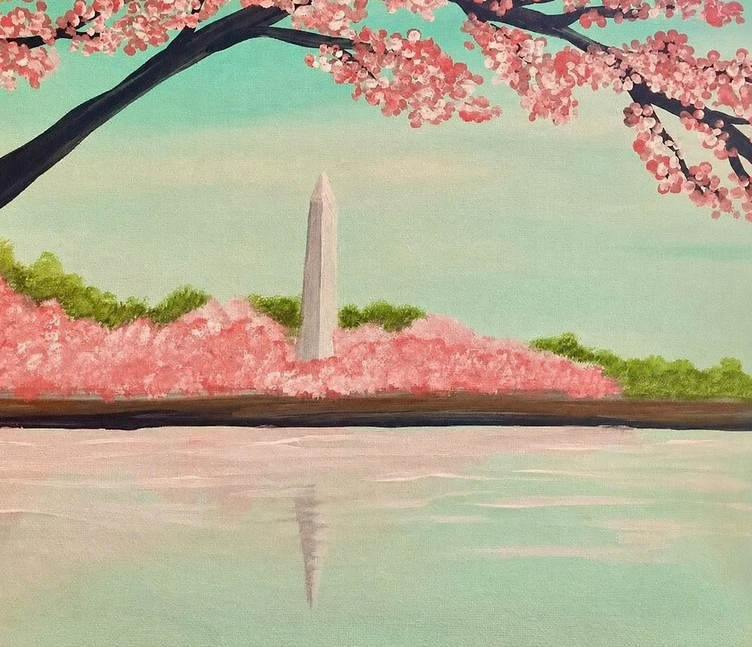 Cherry Blossoms at the Monument finished painting