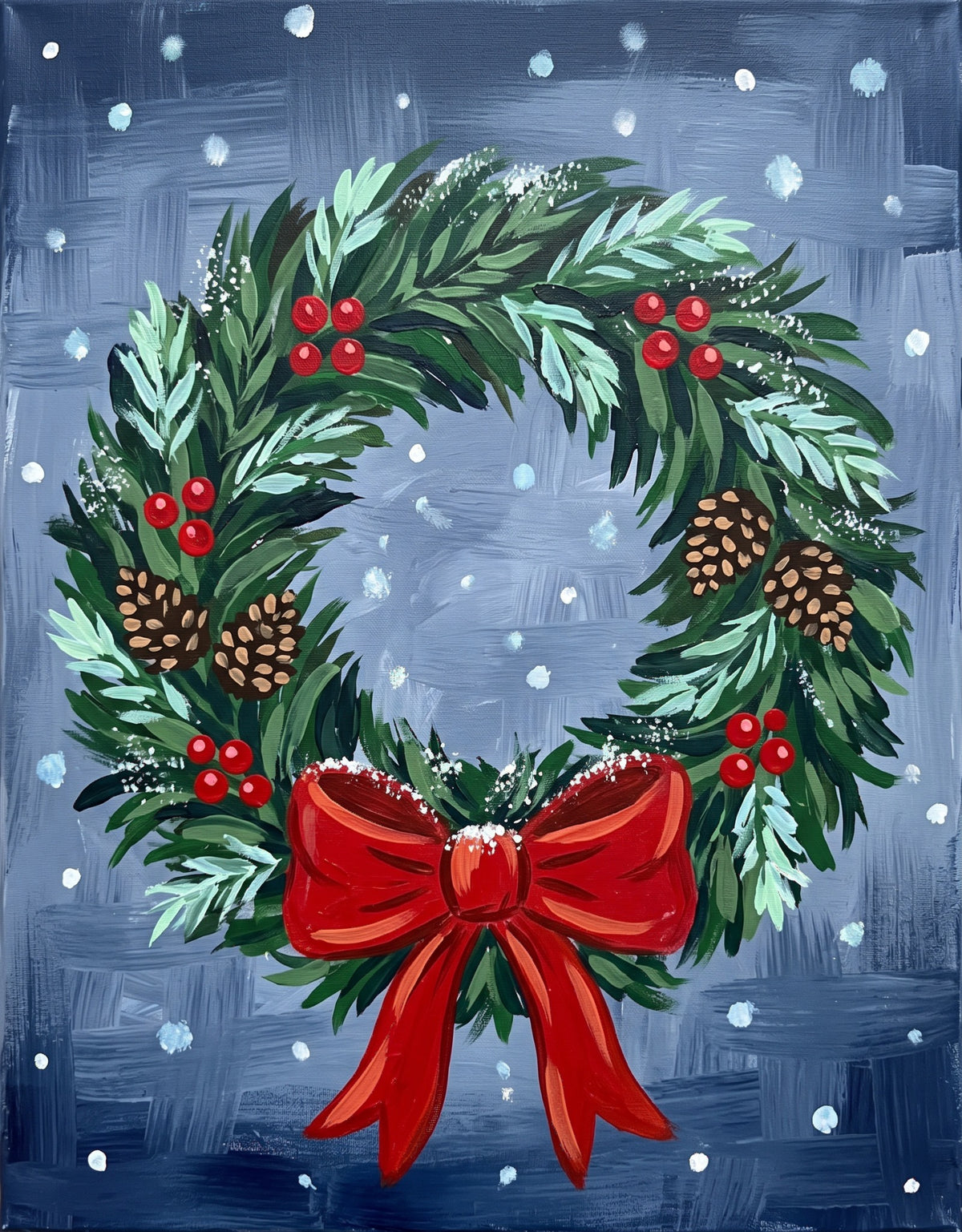 Christmas Evergreen Wreath acrylic painting design on canvas for DIY paint kit