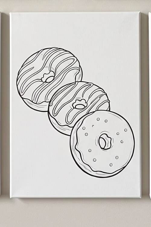 Colorful Donut Stack pre-traced canvas line drawing