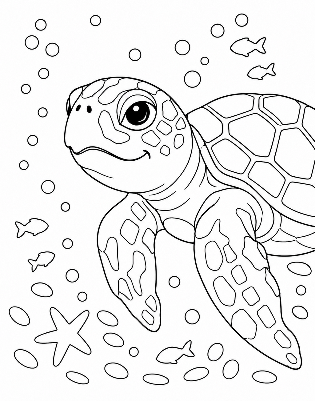Colorful Sea Turtle pre-traced canvas line drawing