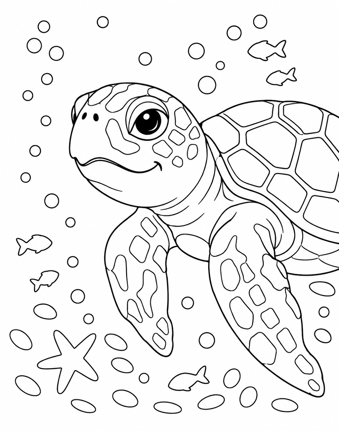 Colorful Sea Turtle pre-traced canvas line drawing