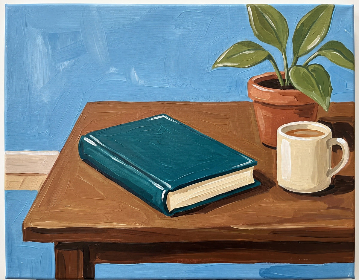 Cozy Book & Coffee finished painting reference
