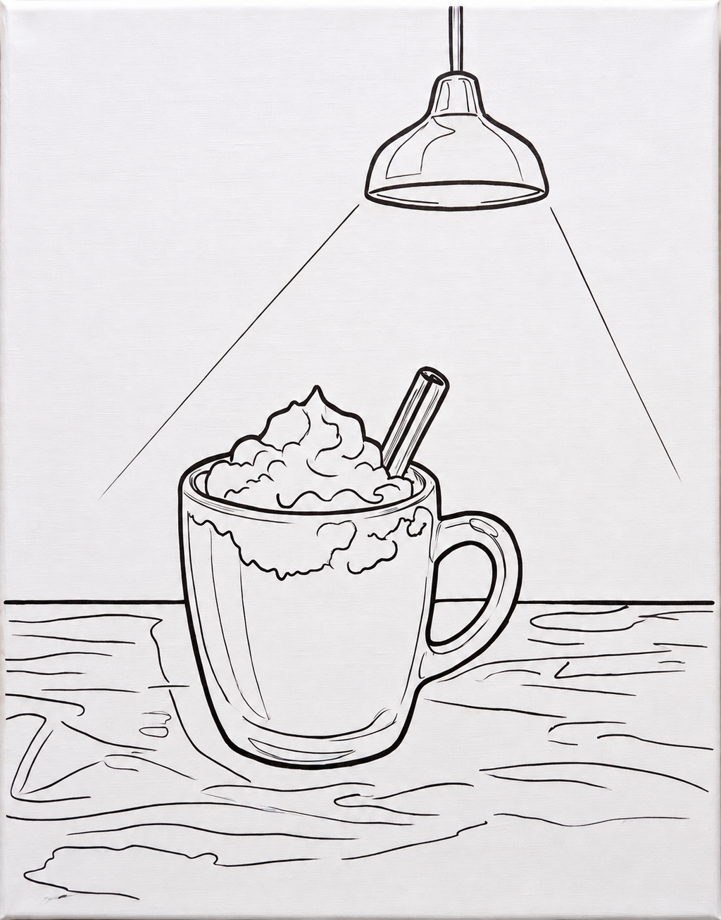 Cozy Cocoa pre-traced canvas line drawing