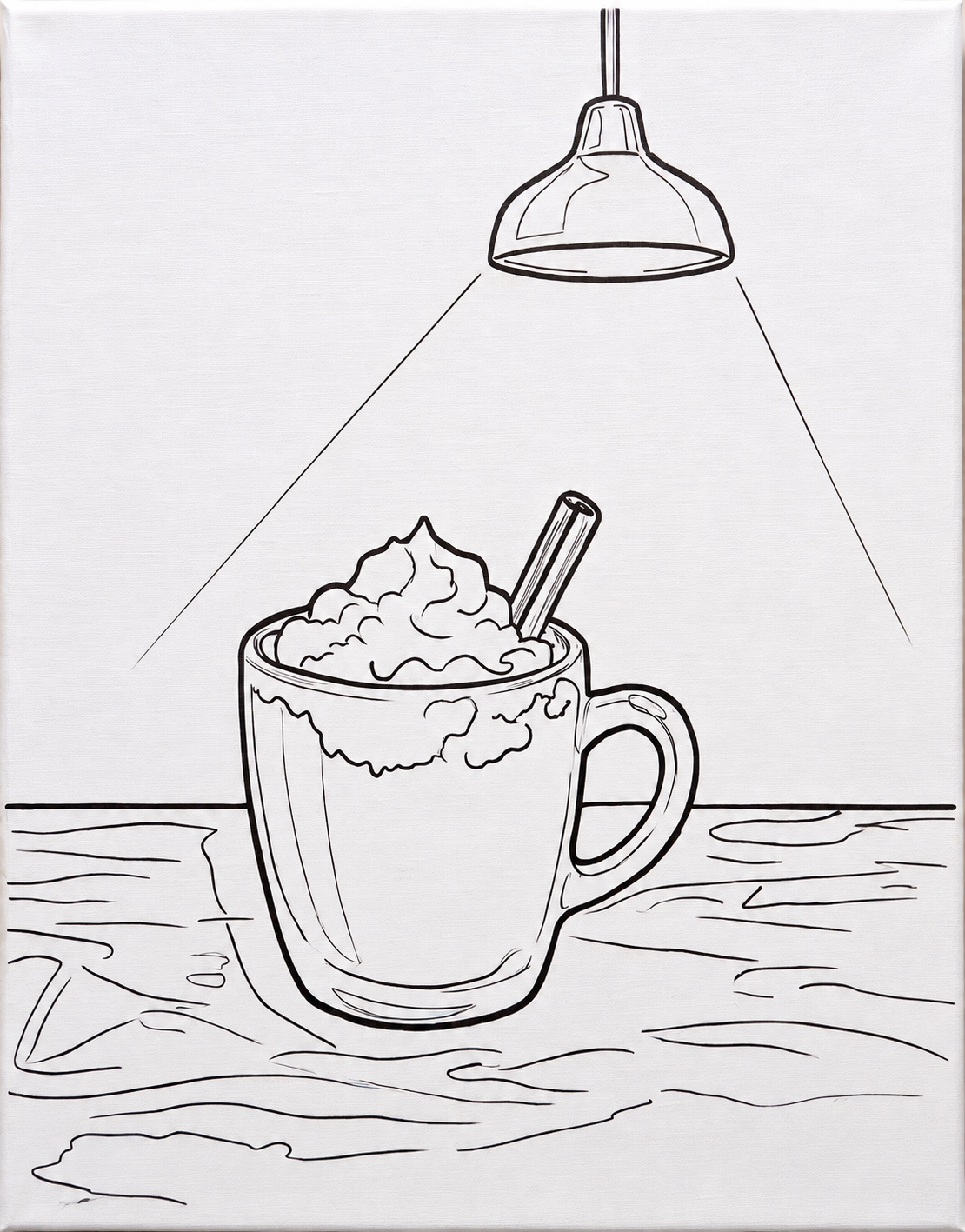 Cozy Cocoa pre-traced canvas line drawing