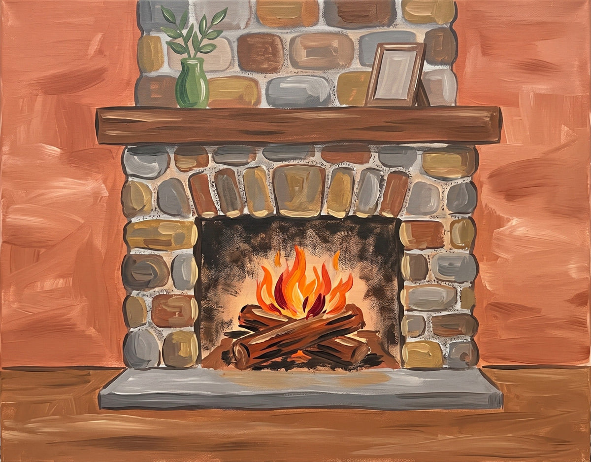 Cozy Stone Fireplace finished painting reference