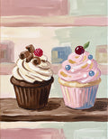 Cupcake duo paint party painting with chocolate and pink frosted cupcakes