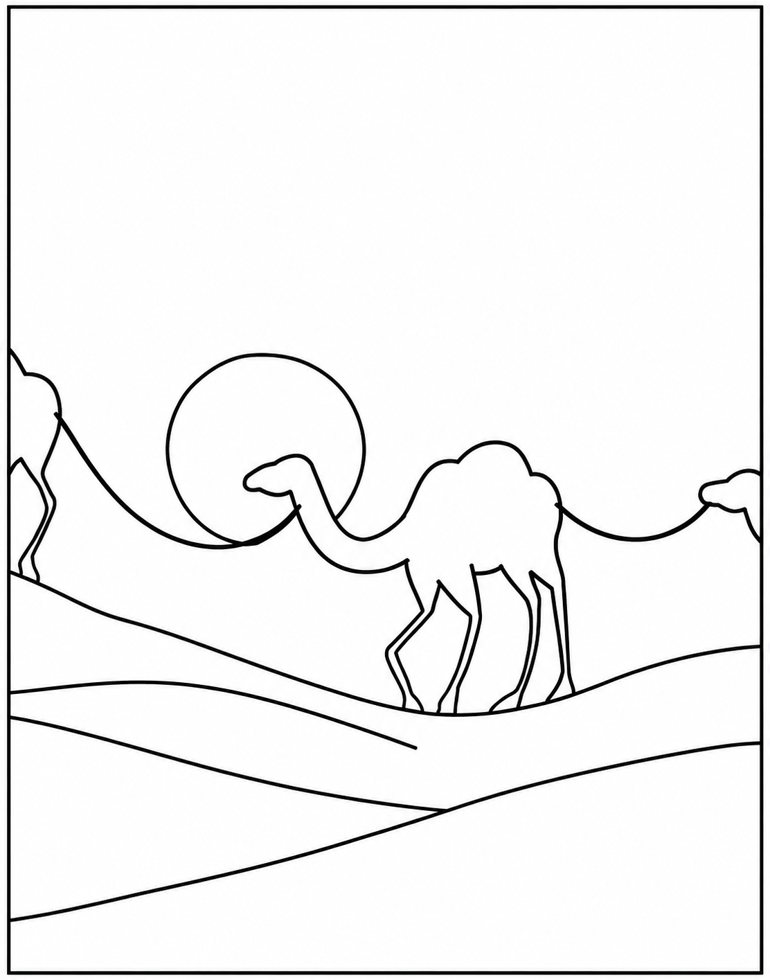Desert Camel Sunset pre-traced canvas line drawing