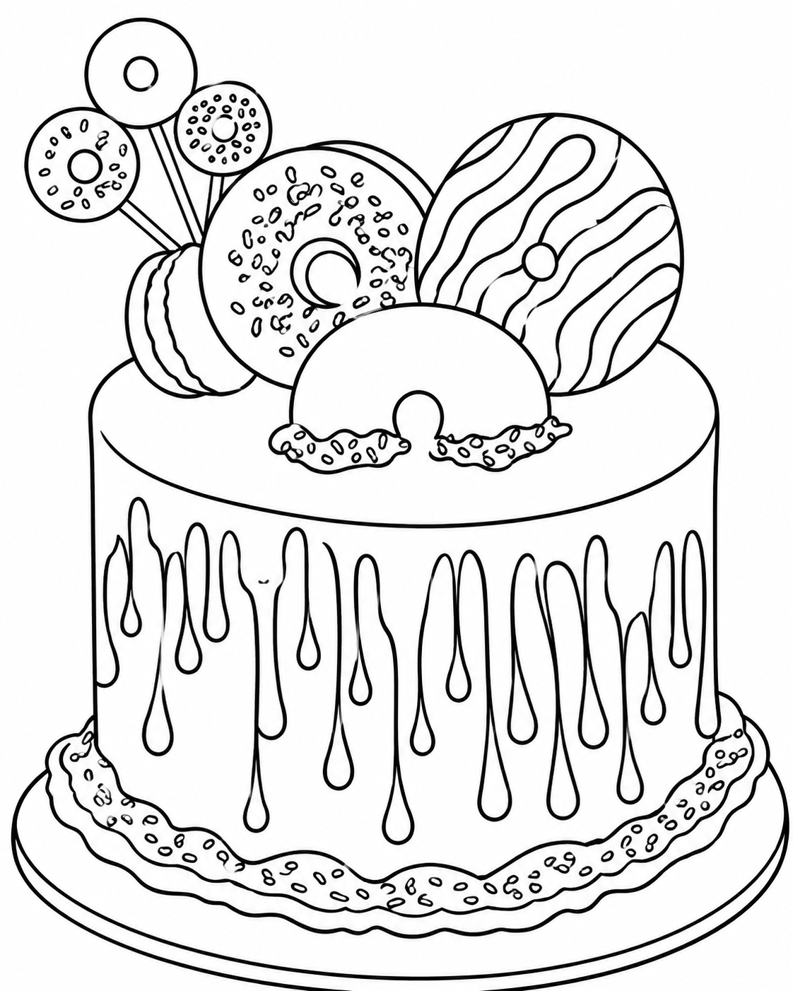 Donut Drip Cake pre-traced canvas line drawing