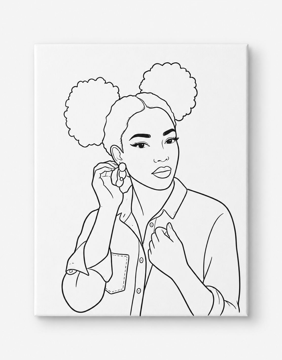 Double Puff Portrait pre-traced canvas line drawing