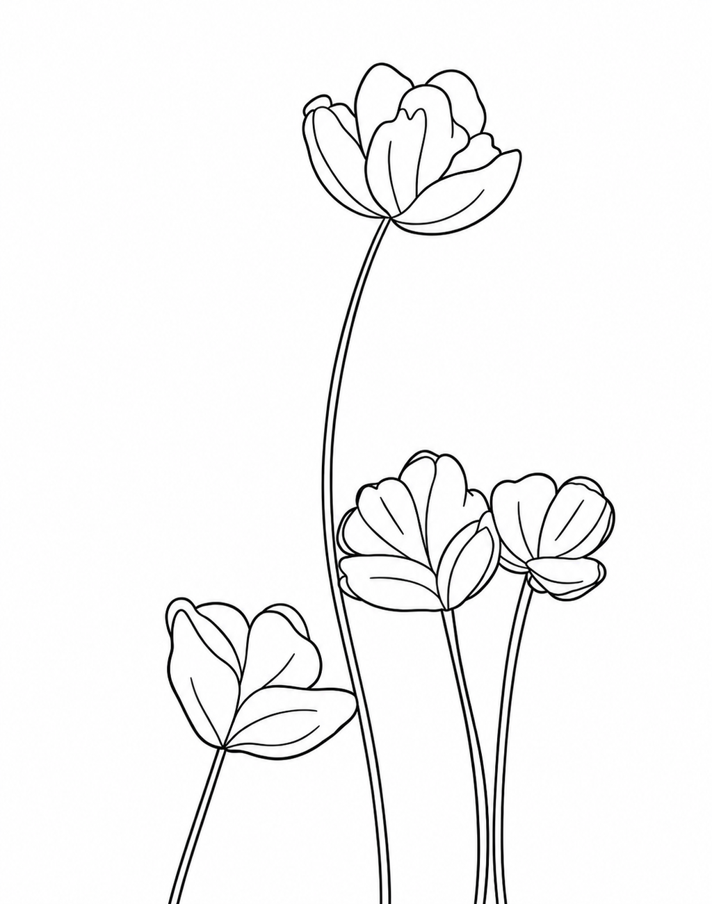 Elegant White Blooms pre-traced canvas line drawing