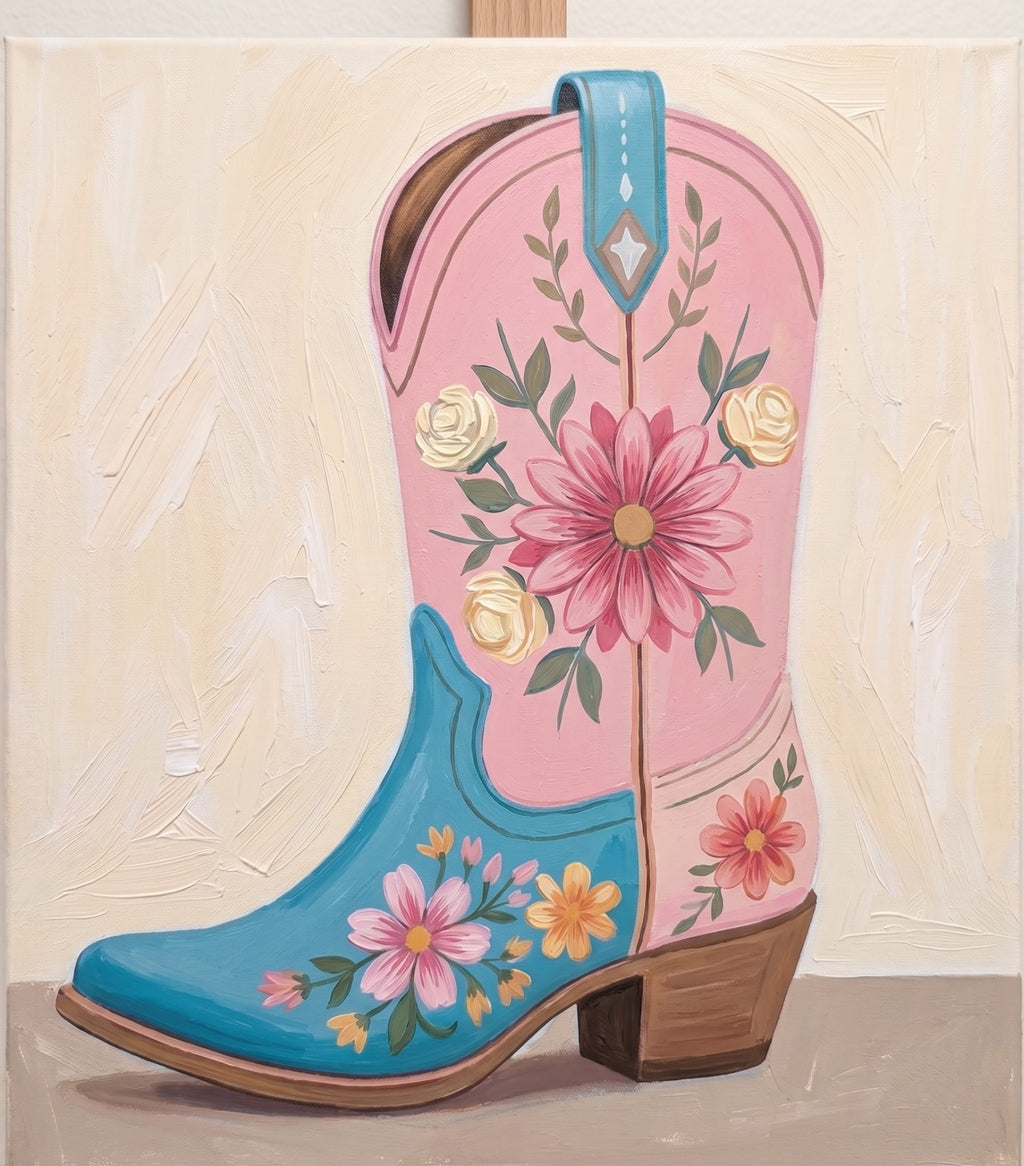 Floral Cowboy Boot Paint Party Kit finished painting