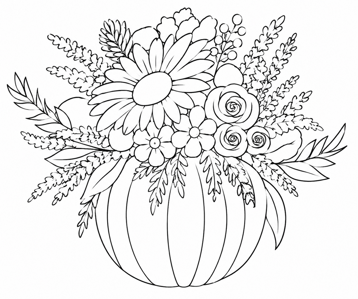 Floral Pumpkin pre-traced canvas line drawing