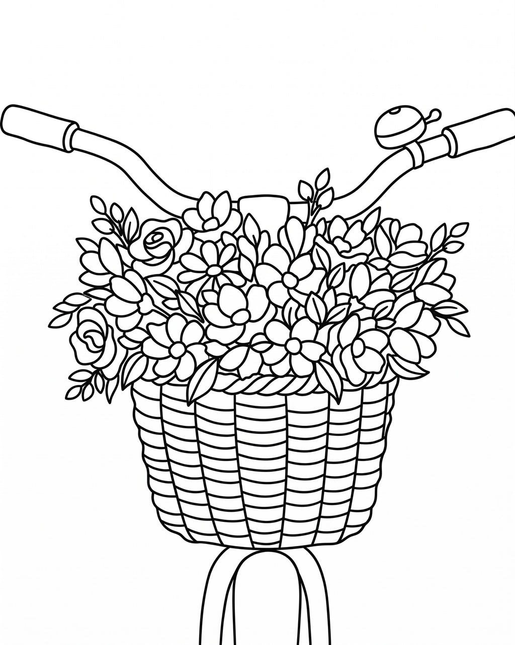 Flower Basket Bicycle pre-traced canvas line drawing