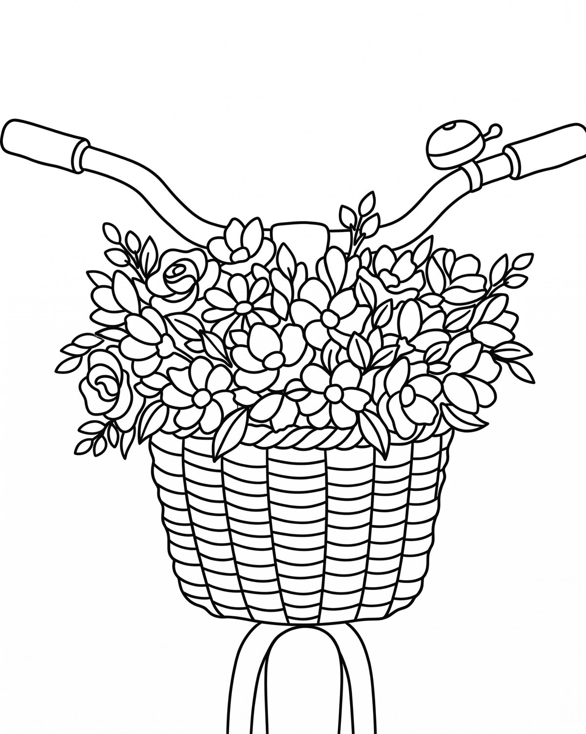 Flower Basket Bicycle pre-traced canvas line drawing