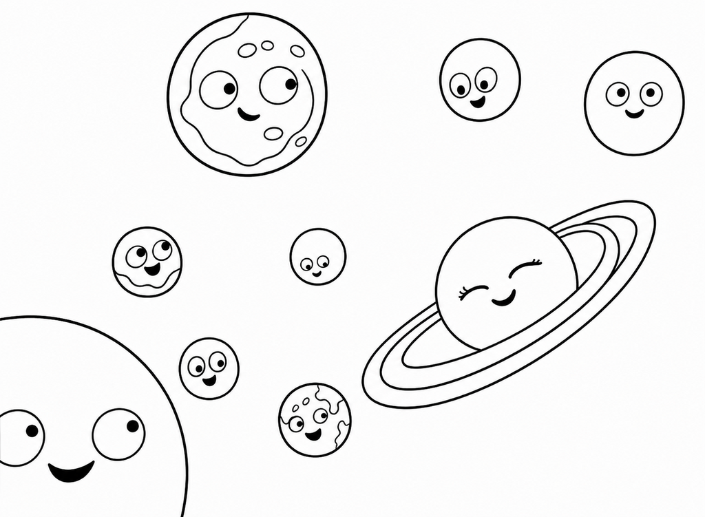 Happy Solar System pre-traced canvas line drawing