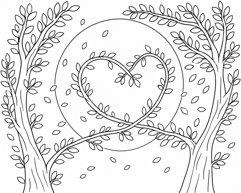Heart Tree Under the Stars pre-traced canvas line drawing