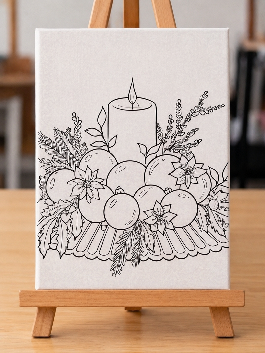 Holiday Candle Centerpiece pre-traced canvas line drawing