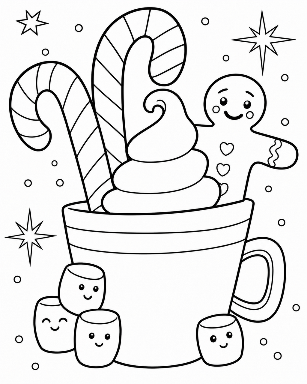 Holiday Hot Cocoa pre-traced canvas line drawing