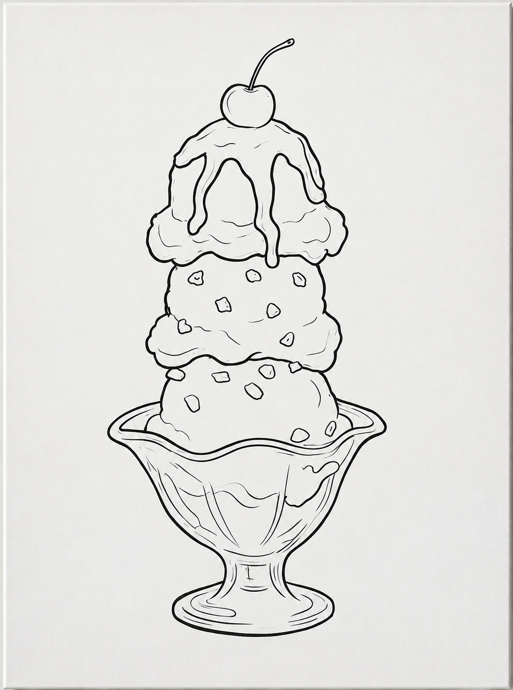 Ice Cream Sundae pre-traced canvas line drawing