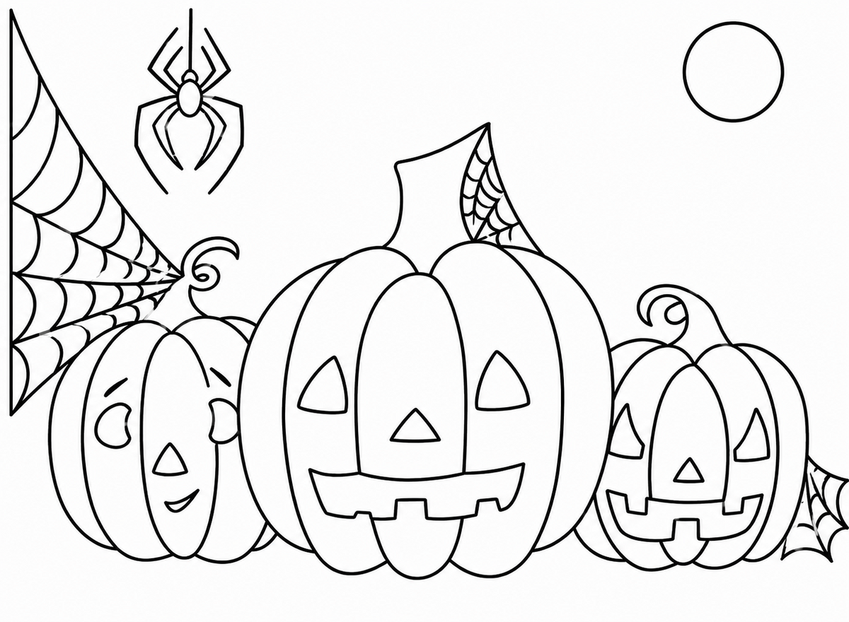 Jack-o'-Lantern Trio pre-traced canvas line drawing