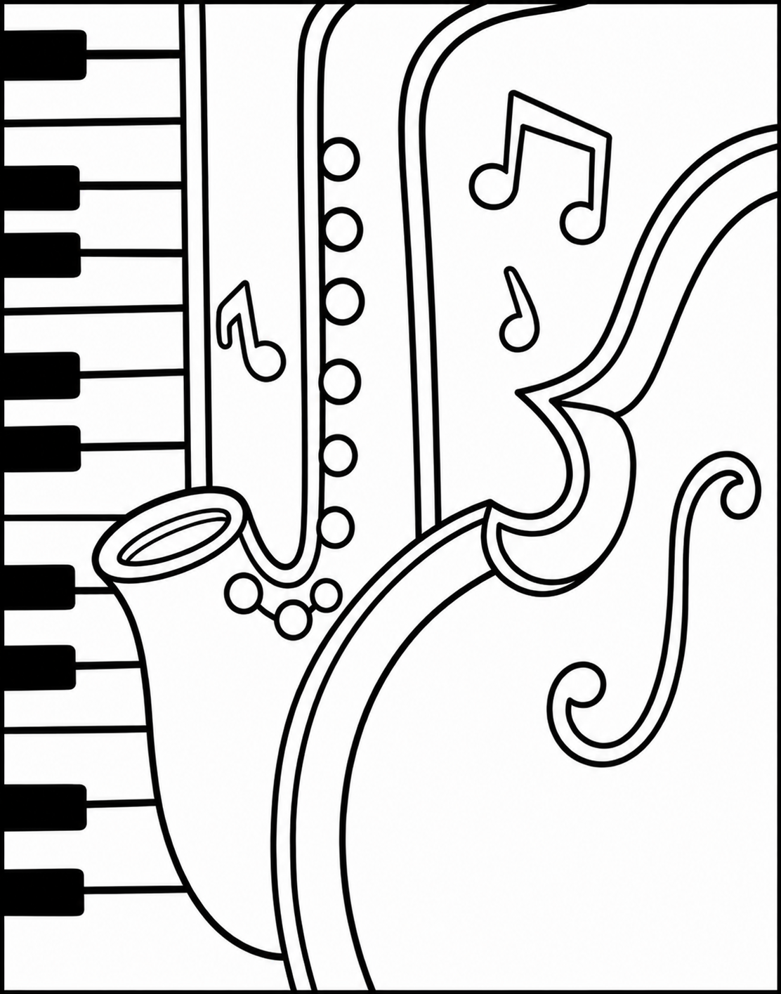 Jazzy Music Collage pre-traced canvas line drawing