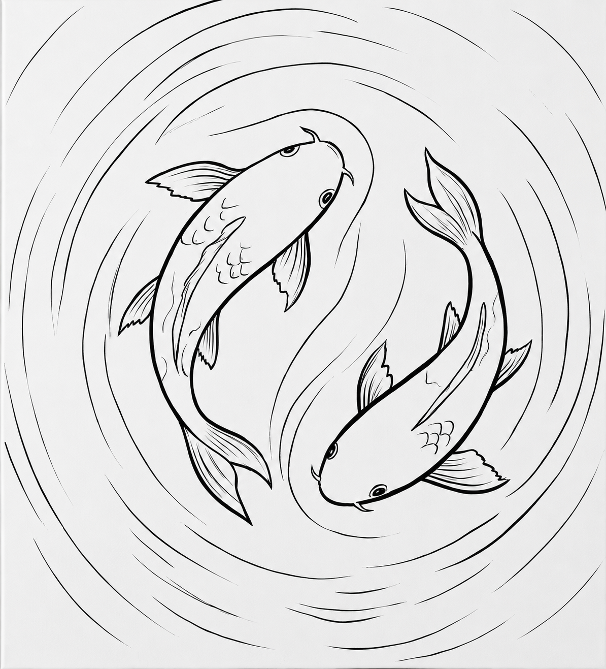 Black-and-white pre-traced line drawing for Koi Pond