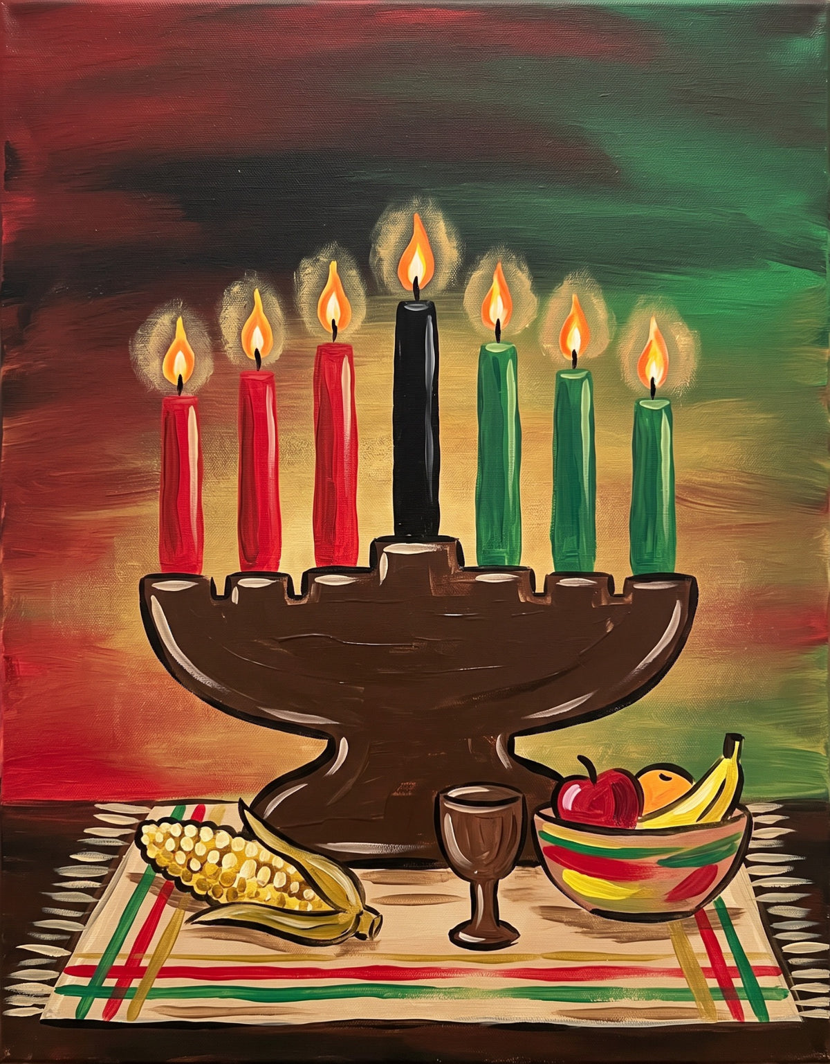Kwanzaa Kinara Celebration acrylic painting design on canvas for DIY paint kit
