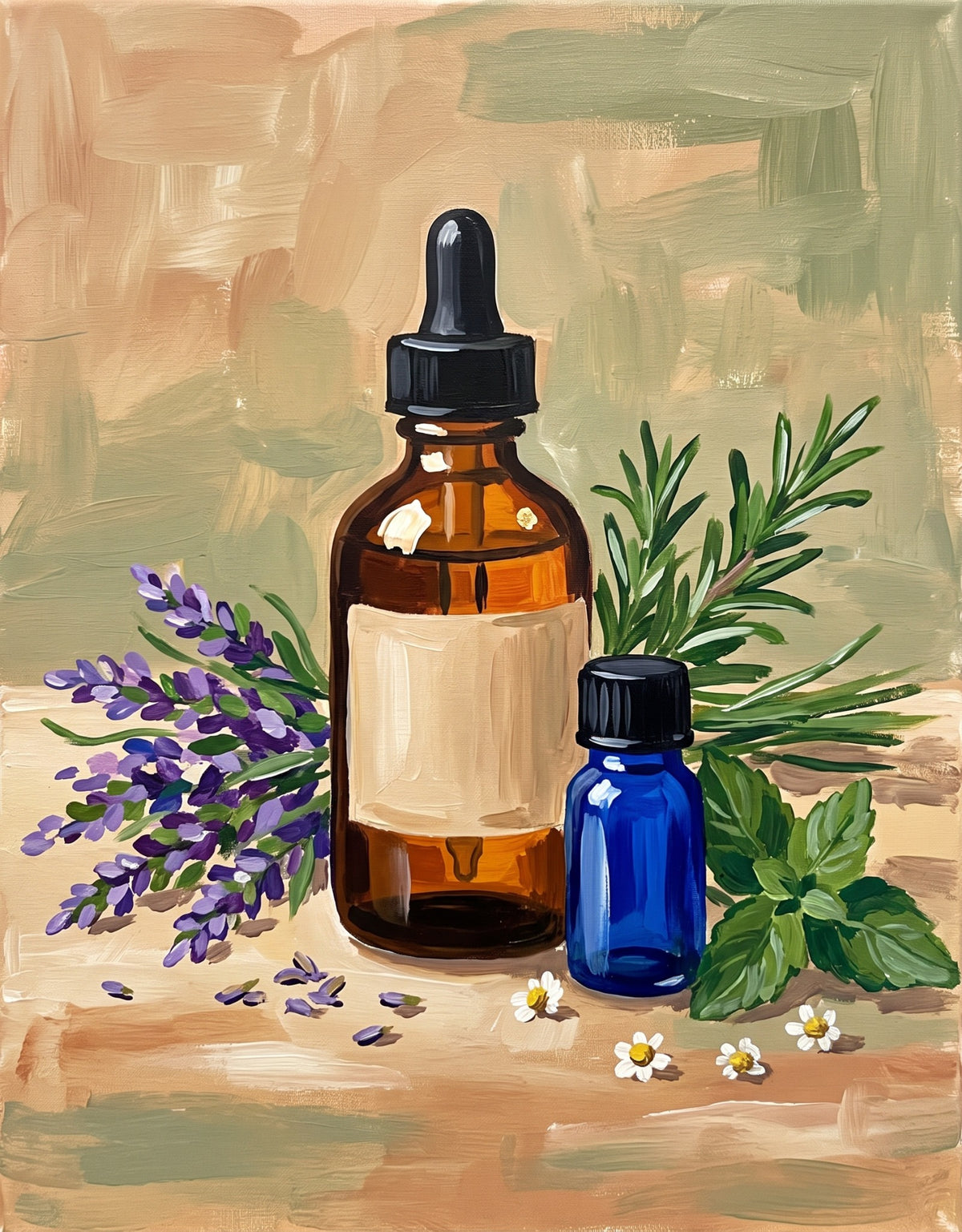 Lavender & Rosemary Essential Oils acrylic painting design on canvas for DIY paint kit