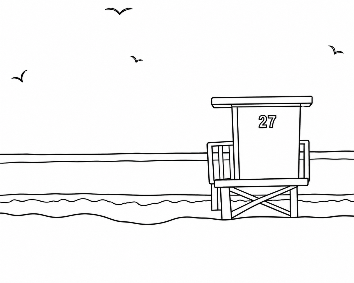 Lifeguard Beach Day pre-traced canvas line drawing