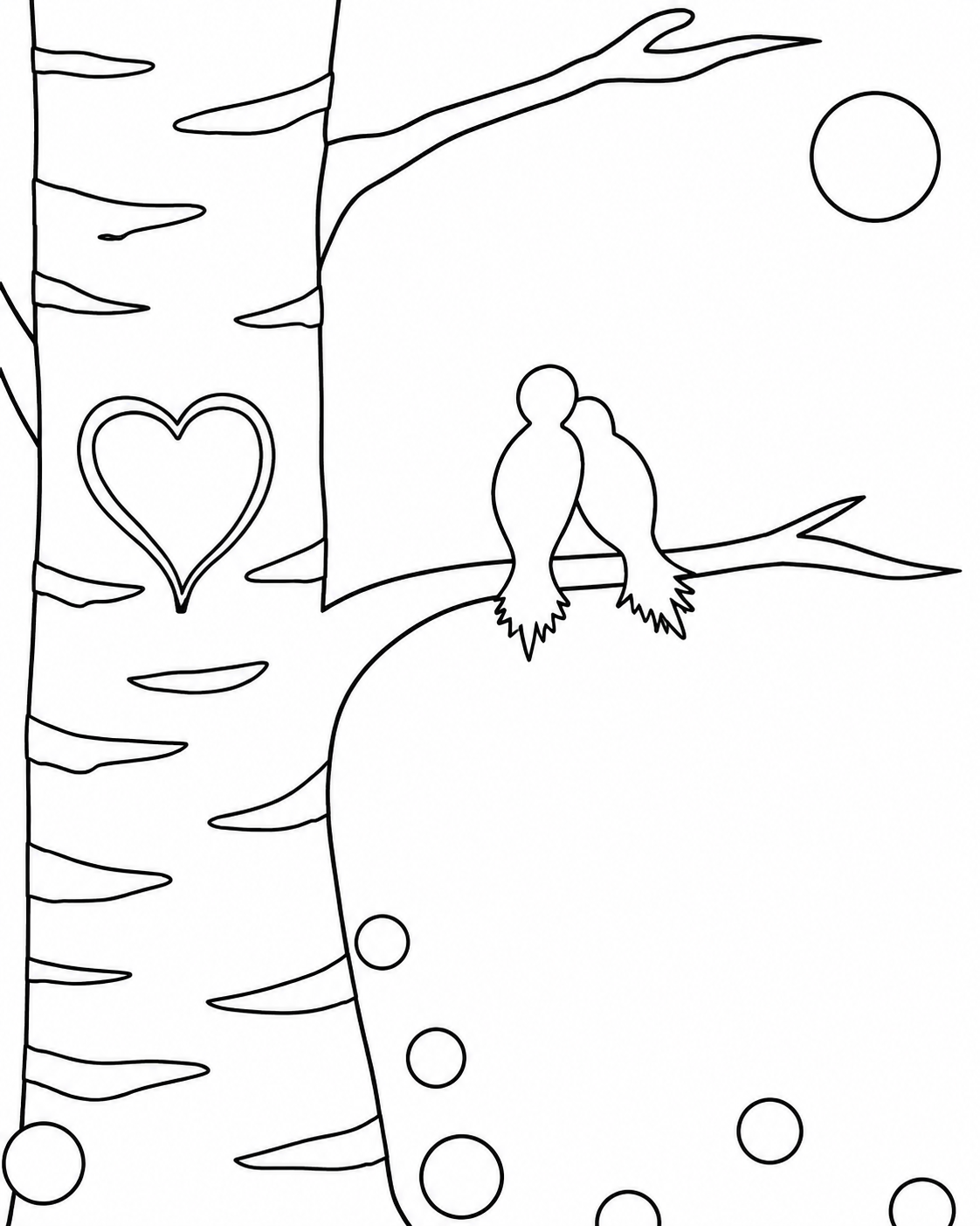 Lovebirds in the Birch pre-traced canvas line drawing