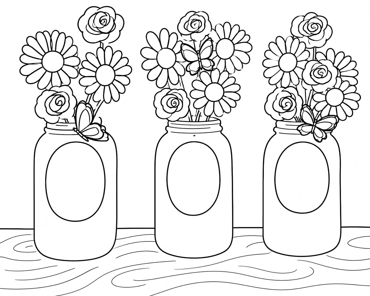 Mason Jar Sunflowers pre-traced canvas line drawing