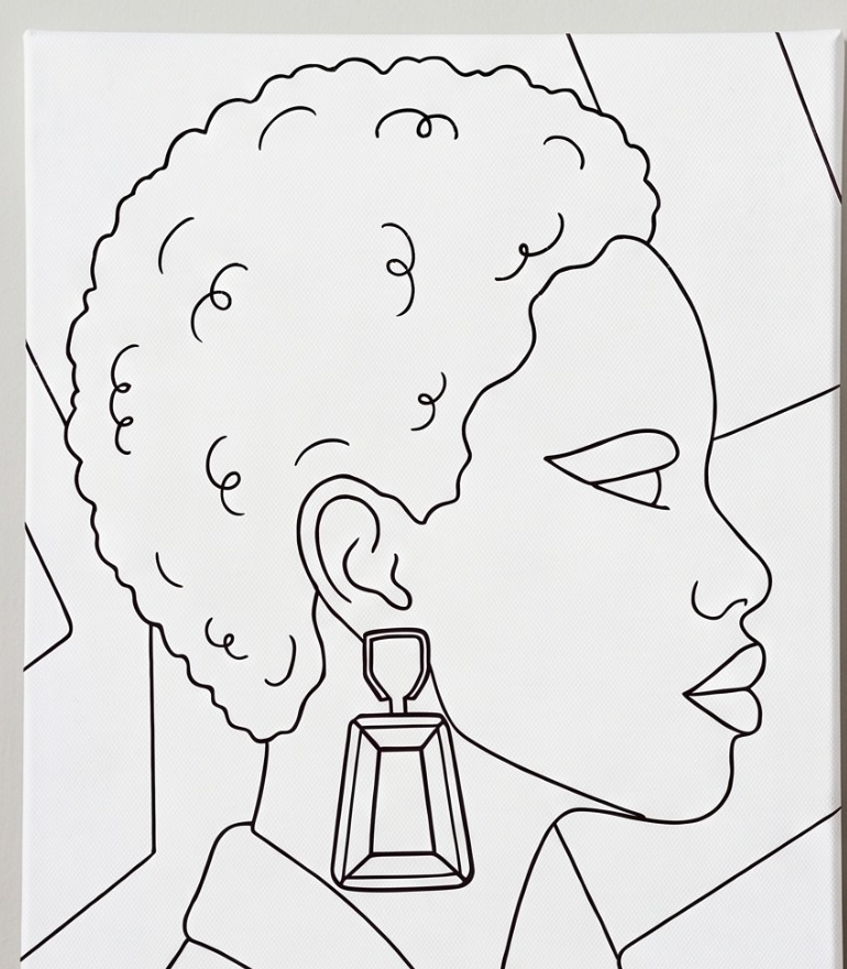 Modern Profile Portrait pre-traced canvas line drawing