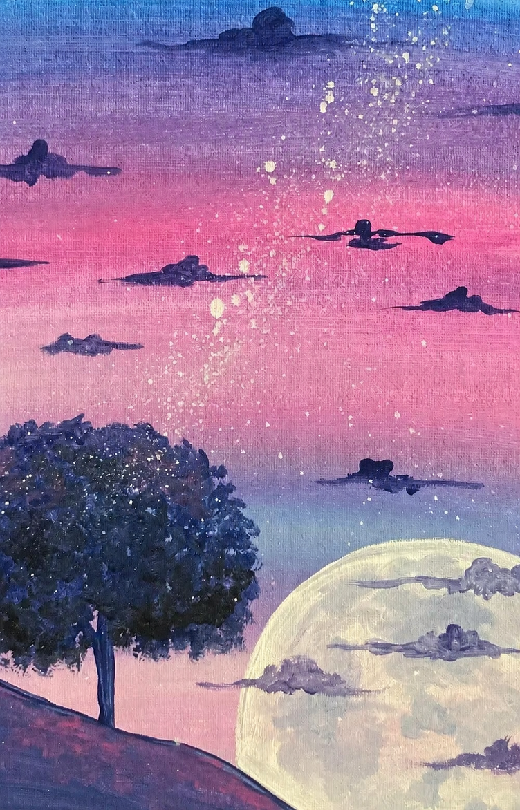 Moonlit Purple Landscape finished painting