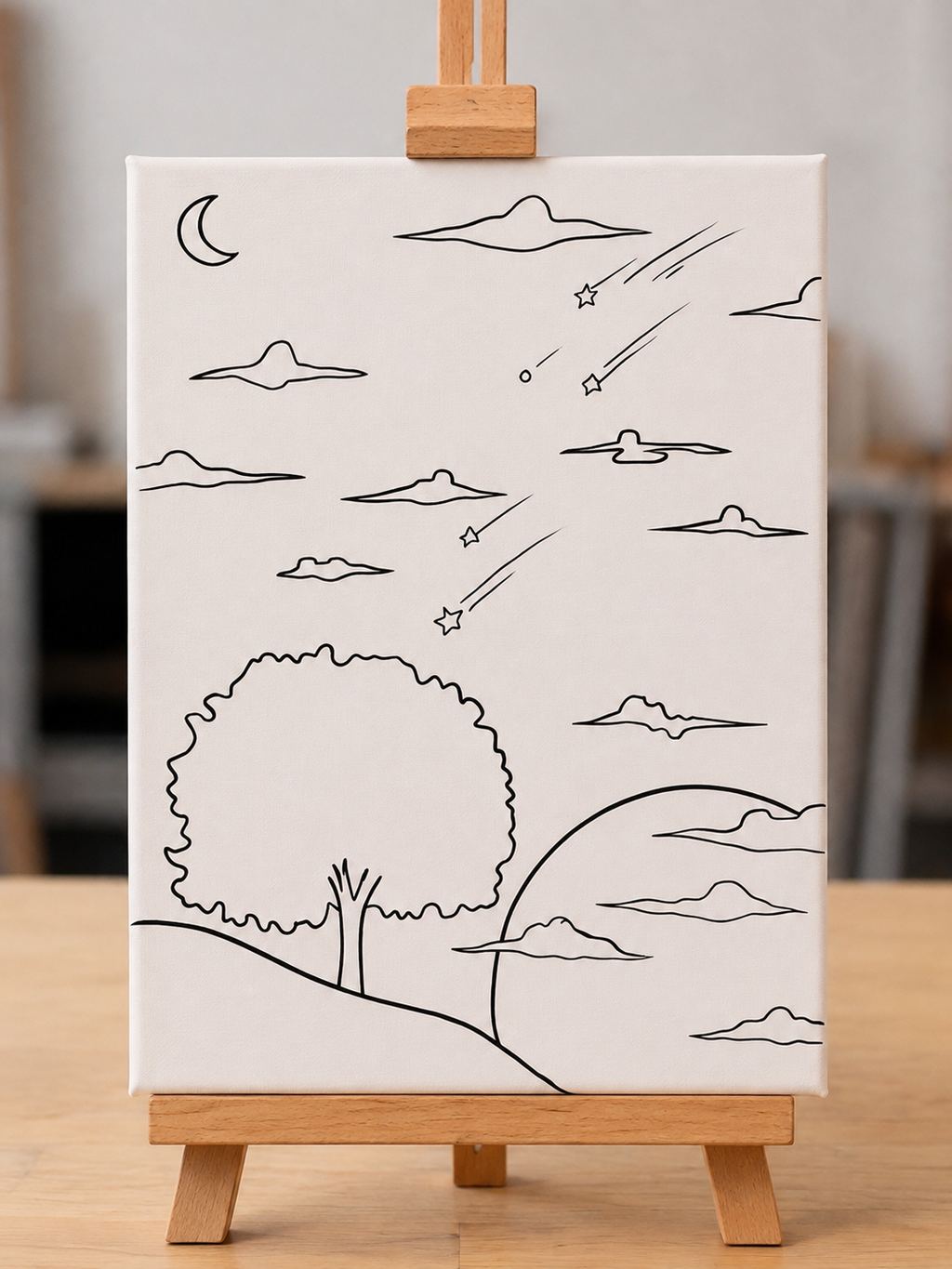 Moonlit Purple Landscape pre-traced canvas line drawing