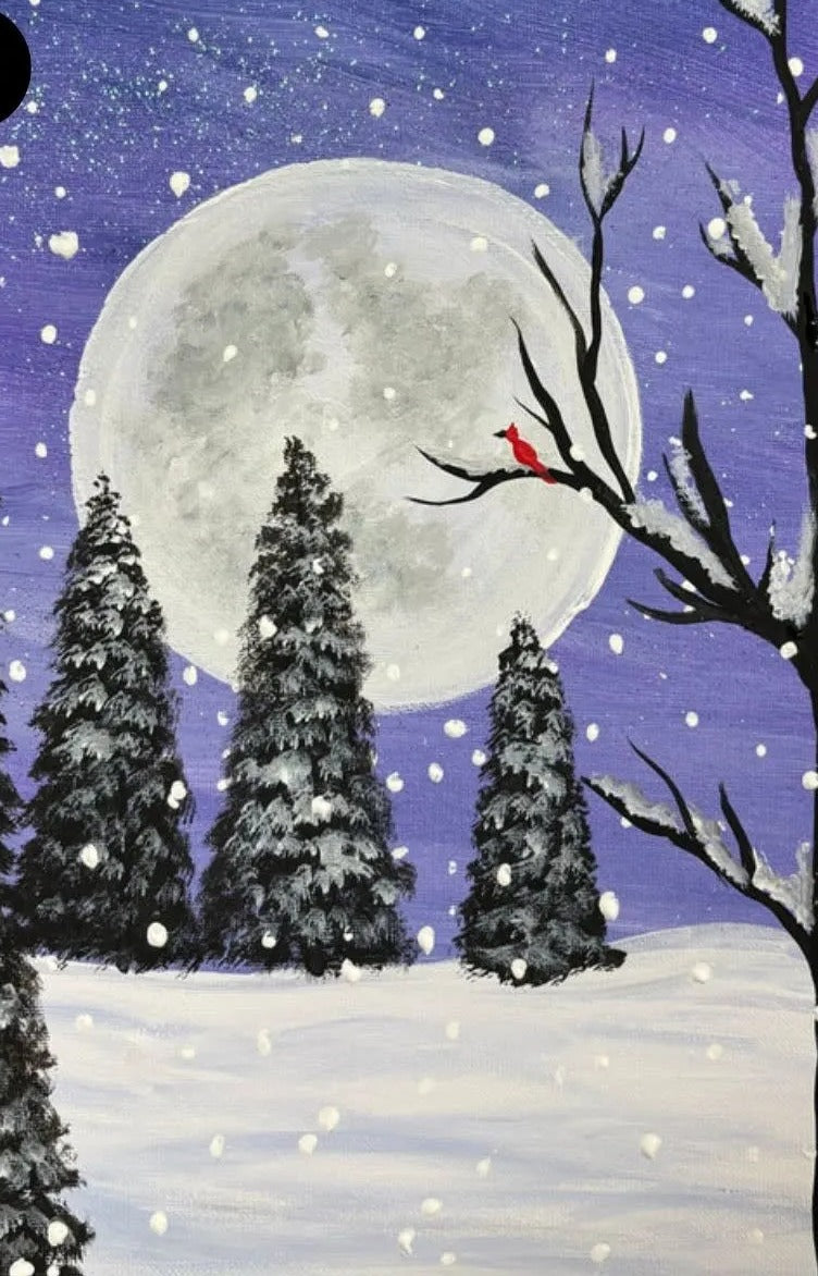 Moonlit Winter Pines Paint Party Kit painting