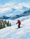 Mountain ski day paint party painting with skier on a snowy slope