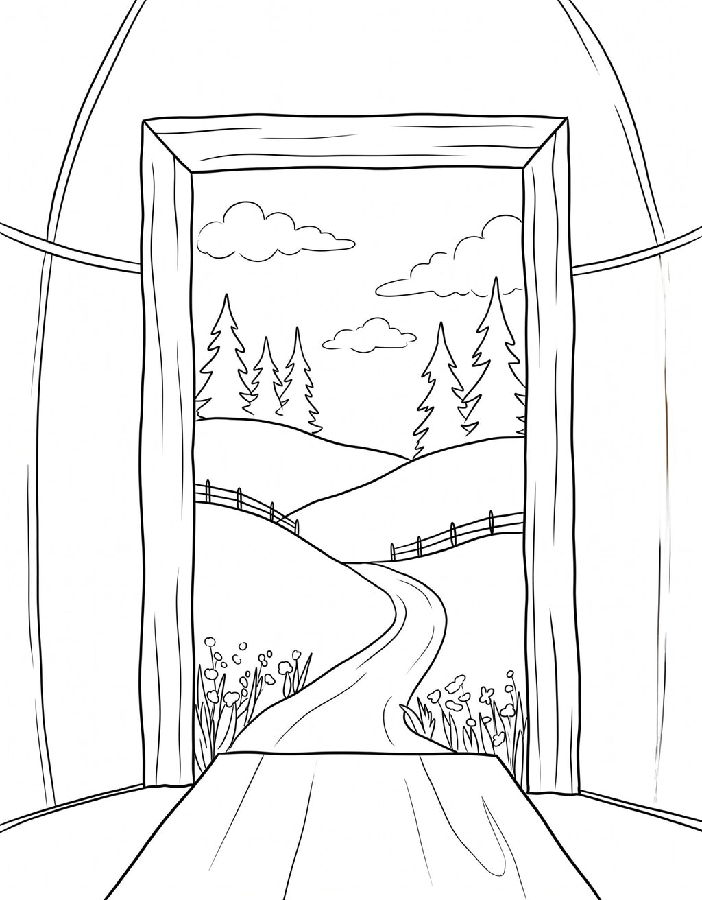 Open Door Path pre-traced canvas line drawing