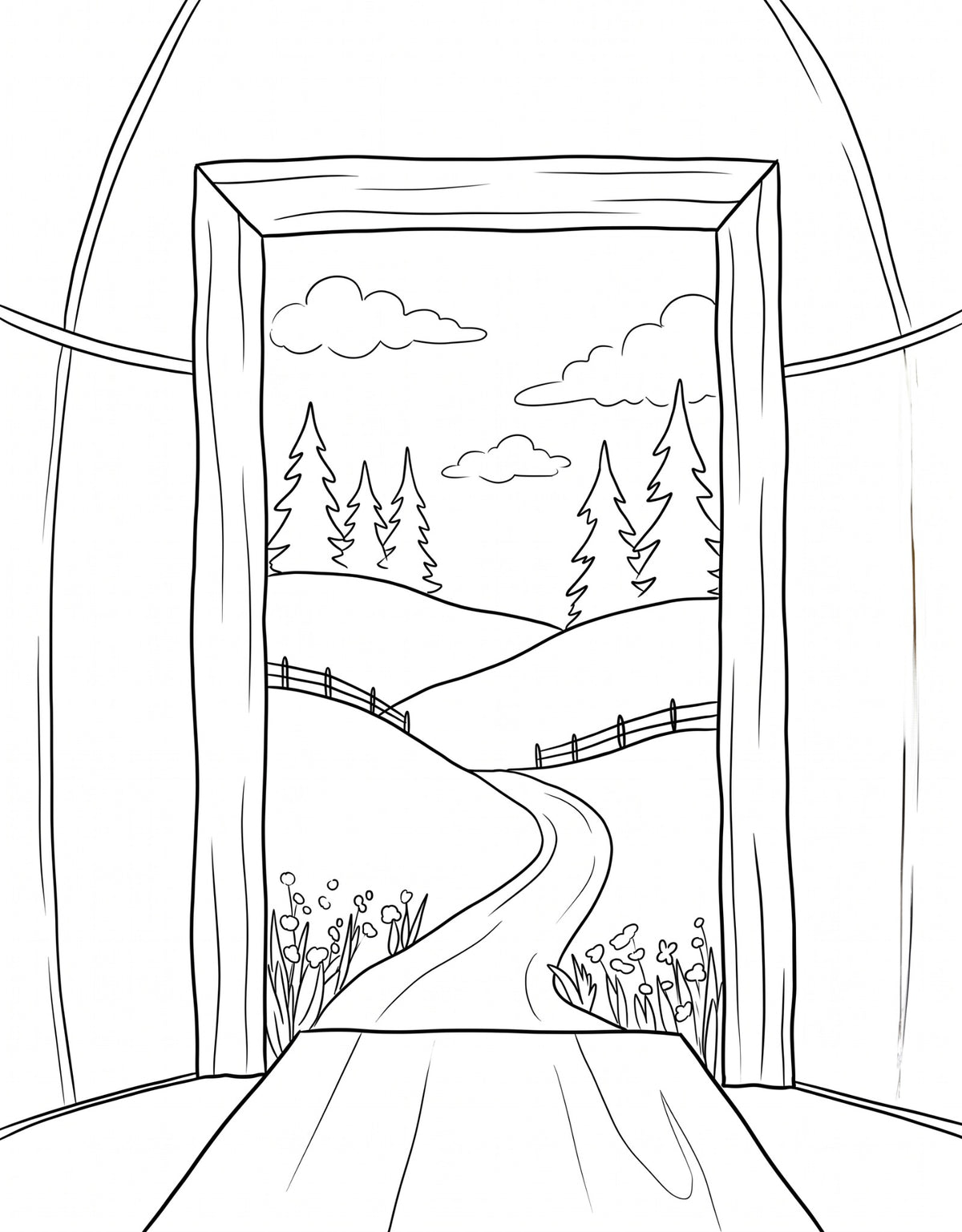 Open Door Path pre-traced canvas line drawing